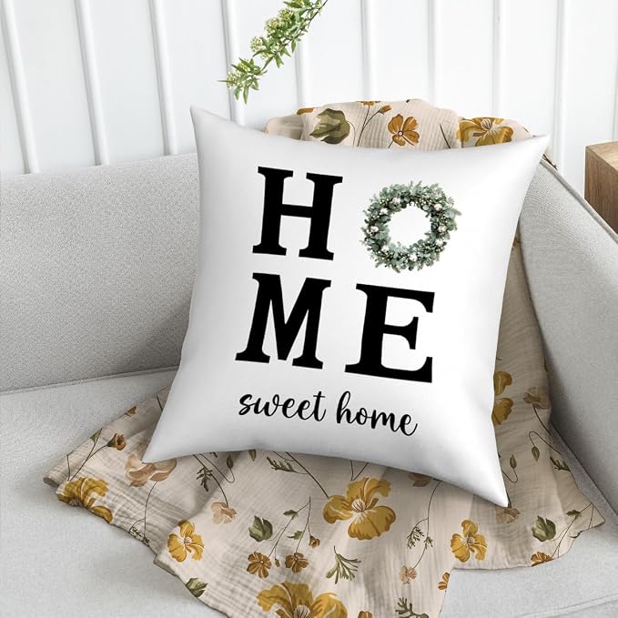 Fokongna Sweet Home Floral Pillowcase 18 x 18 Inches, Cottagecore Wildflower Botanical Decorative Lumbar Pillow Covers, for Home Sofa Couch Porch Patio Bedroom Pillowcase