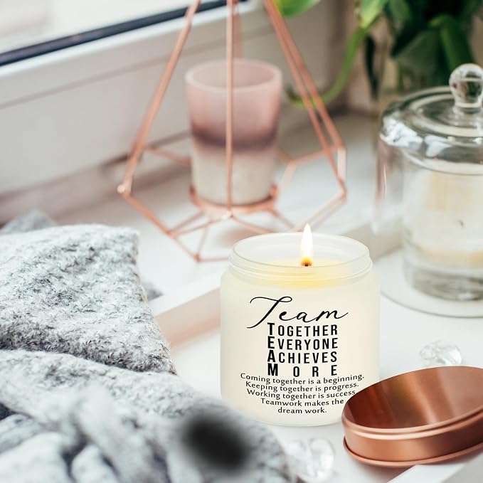 Fumete 10 Pcs Employee Appreciation Gifts Jars Scented Soy Candles 3.5 oz Inspirational Candles Team Thank You Back to School Gifts for Teachers Nurse Coworker Volunteers Group(White, Team)