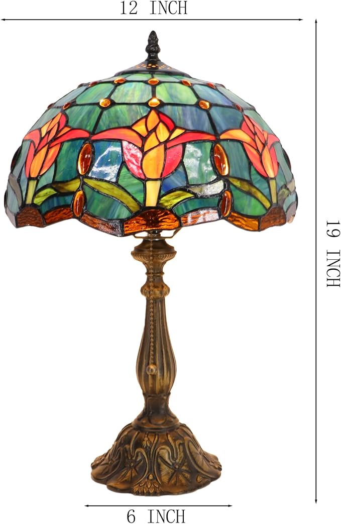 Tiffany Table Lamp Stained Glass Bedside Reading Light W12H19 inch
