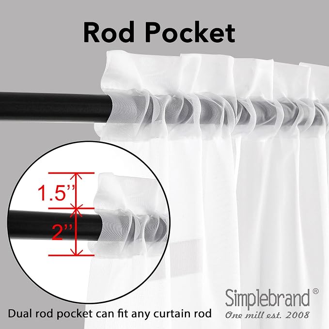 Simplebrand White Sheer Curtains 72 Inches Long 2 Panels for Living Room, Rod Pockets Airy Window Treatments Voile Sheer White Curtains Panels Lightweight for Front Back Patio Glass Door, 42" Width