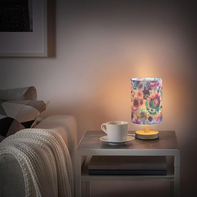 ALAZA Tie Dye Blue Watercolor Decor Bedside Table Lamp with USB Port for Bedroom Nightstand Office Desk LED Bulb Included