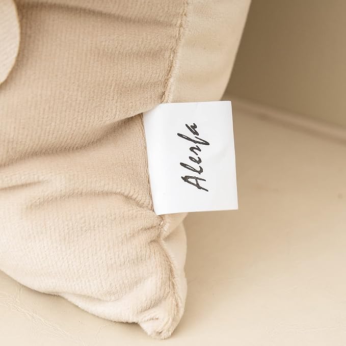 Alerfa 3D Flower Handmade Throw Pillow Cover Decorative Beige Velvet Pillowcase Cushion Cover with Hidden Zipper for Couch Bed Living Room Home Decor 18 x 18 Inches