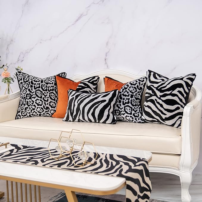 Yangest Black Square Pillow Cover Cut Velvet Zebra Print Cushion Cover Luxury Modern Pillowcover for Couch Living Room Bedroom, 20x20 Inch