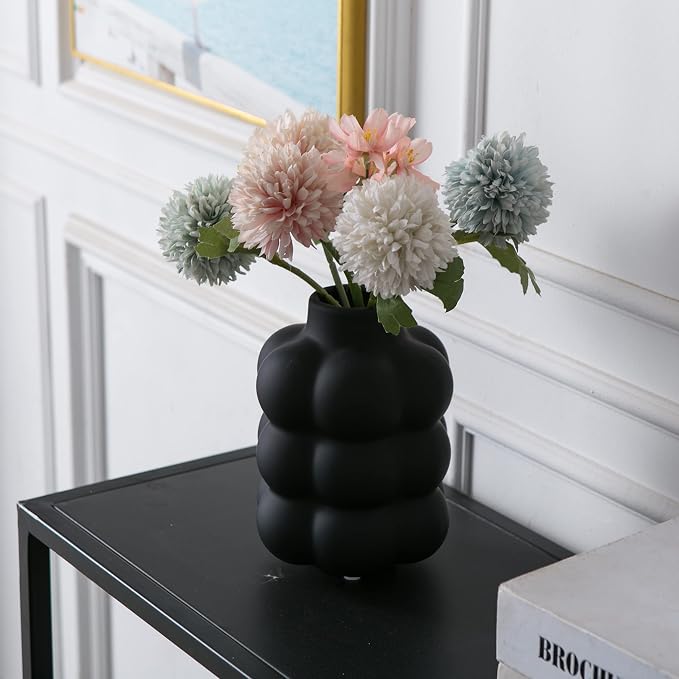 Mowtanco Black Ceramic Vase, Modern Small Vase for Centerpiece 6.7" Tall | Boho tabletop decor accent vase for dried flowers, centerpiece for living room bedroom shelf, minimalist home decor gift