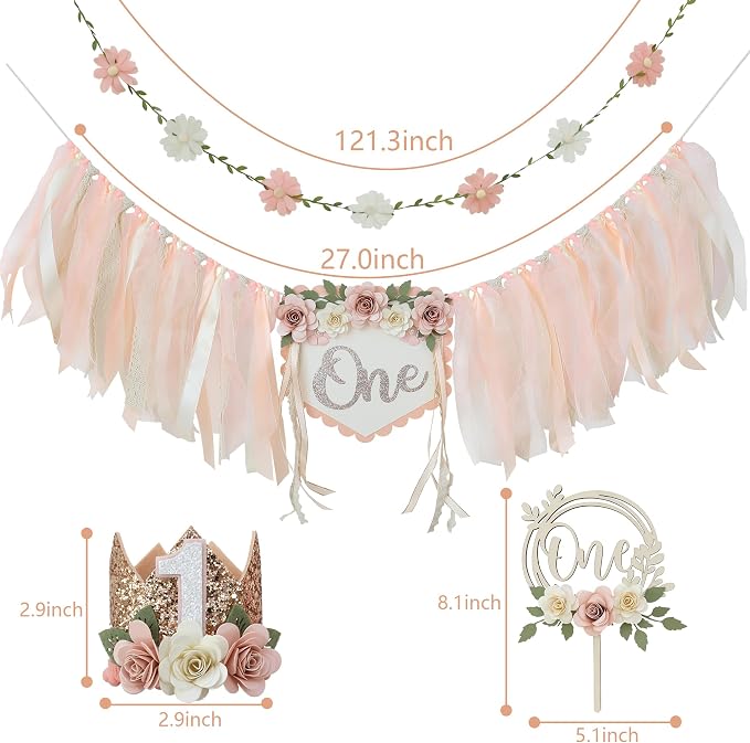 JUIIZAY First Birthday Decorations for Girl 1st High Chair Banner