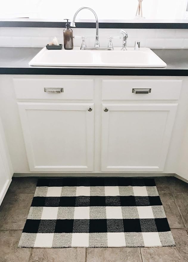 UKELER Black and White Rug 2×3, Cotton Buffalo Plaid Rugs for Front Porch Machine Washable Cute Farmhouse Layered Door Mats Welcome Doormats Outdoor Front Porch Rugs