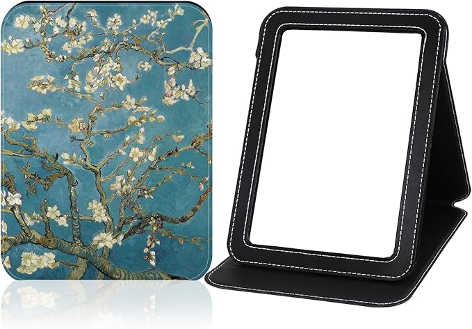 Portable Mirror, Folding Travel Makeup Mirror Adjustable Stand for Desk Compact Personal Hand Mirror for Makeup, Almond Blossom Van Gogh Art Artistic Gifts for Mum Girl Teenager