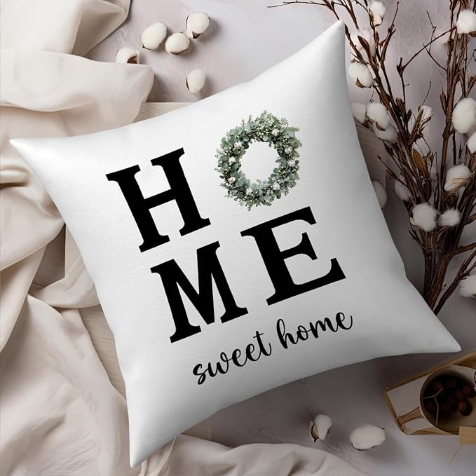 Fokongna Sweet Home Floral Pillowcase 18 x 18 Inches, Cottagecore Wildflower Botanical Decorative Lumbar Pillow Covers, for Home Sofa Couch Porch Patio Bedroom Pillowcase