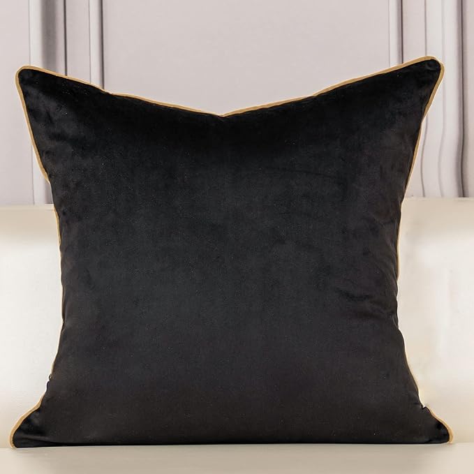 Aeckself European Floral Pillow Cover 16x16 Inch, Luxury Velvet Embroidered Decorative Throw Pillow Cover for Couch Bedroom Living Room, Black and Gold