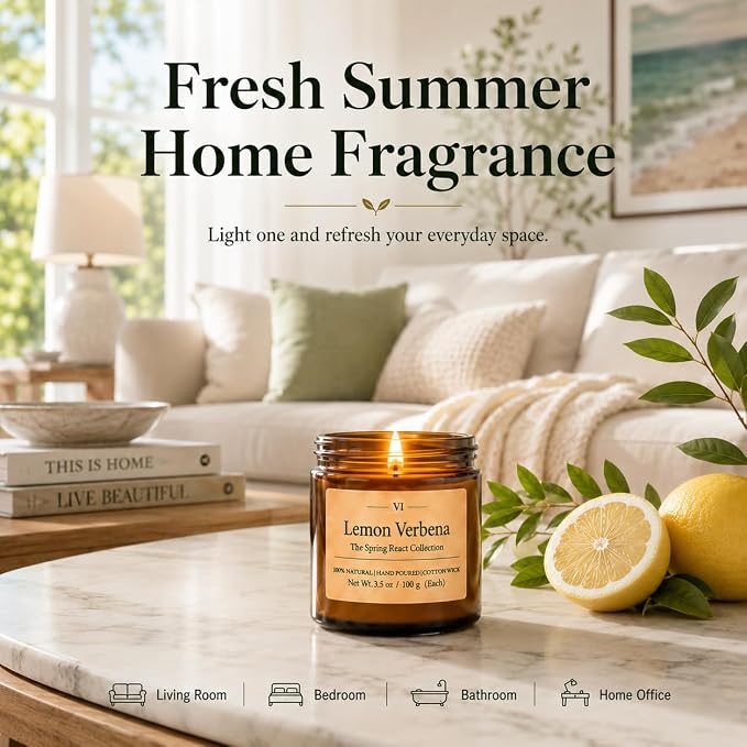 12 Pack Summer Scented Candles, 3.5 oz Amber Glass Jar Soy Candle Set | 8% Essential Oil Blend, Gifts for Women Birthday Housewarming