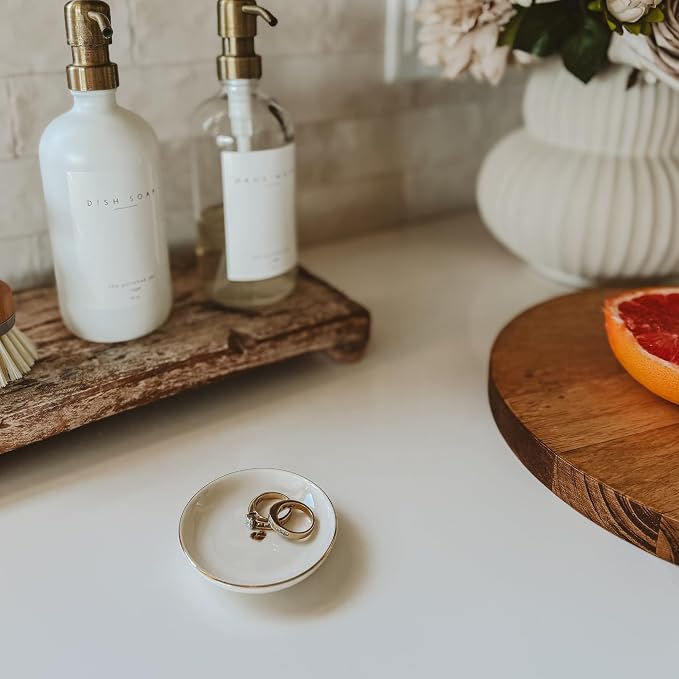 Sweet Water Decor Gold Heart Jewelry Dish Tray - Elegant Ceramic Ring Dish for Home Decor, Bridal Parties, Jewelry Storage, Rings, and Earrings Organizer