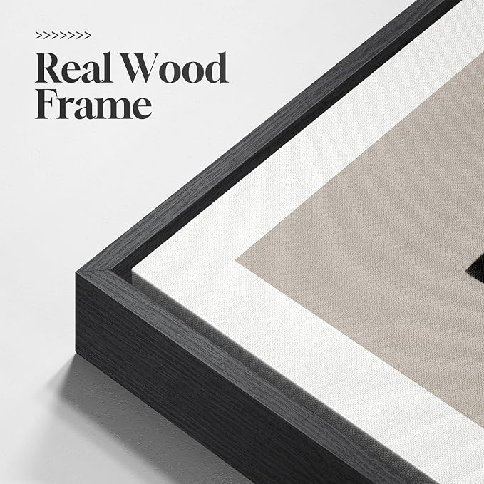 Large Framed Neutral Abstract Wall Art for Living Room Set of 2, 24x36 In | Geometric, Canvas prints, Modern paintings, Black and White, Beige, Minimalist pictures, Wood frame, Bedroom wall decor