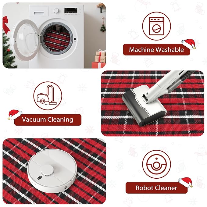 LEEVAN Christmas Red Outdoor Rug, Xmas Buffalo Plaid Washable Front Doormat | 2x4.3 Small Black and Red Checkered Entryway Rug, Woven Welcome Doormat for Layered Kitchen Bathroom Holiday Porch Decor