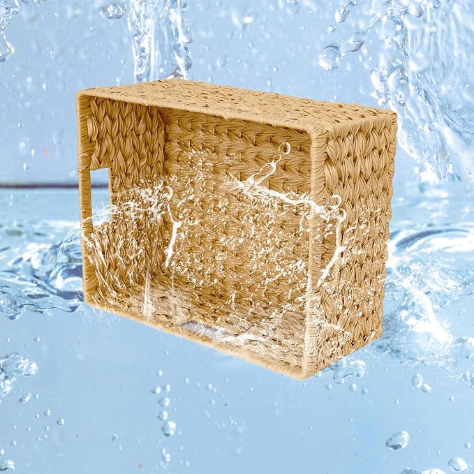 GRANNY SAYS Extra Large Wicker Baskets with Handles, Woven Baskets, 1-Pack | Plastic Waterproof Woven Baskets for Storage, Natural Storage Baskets for Shelves, Wicker Storage Baskets for Organizing