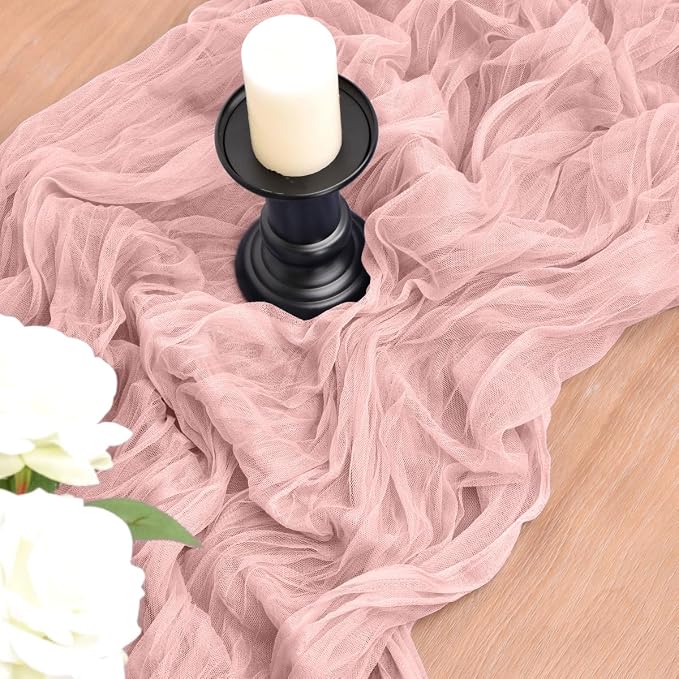 Dusty Rose Cheesecloth Table Runner Cheese Cloth Wedding Birthday Decor | 10Ft Summer Rustic Boho Gauze Farmhouse Bridal Baby Shower Holiday Dining Tea Party Home Table Decorations