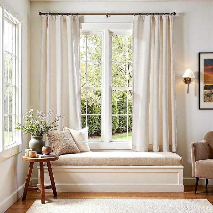 jinchan Linen Curtains Light Filtering Back Tab 50x72 Inch 2 Panels Beige | Semi Sheer Curtains 72 inch length for Bedroom Living Room, Modern Farmhouse Drapes with Rod Pocket, Natural Boho Curtains