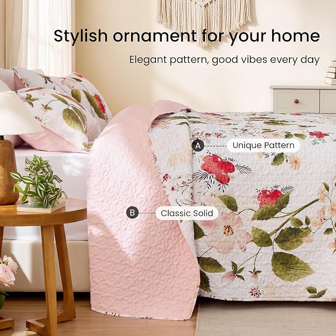 EXQ Home Printed Quilt Set Full Queen Size Monet Graden Bedspread Set | Bedding Set For All Season Use, Soft & Breathable Coverlet,3-Piece Set Includes 2 Shams, Machine Washable