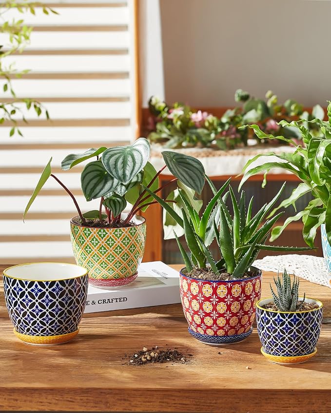 Metahom 4.9 Inch Ceramic Pots for Plants, Colorful Flower Pots Set of 4