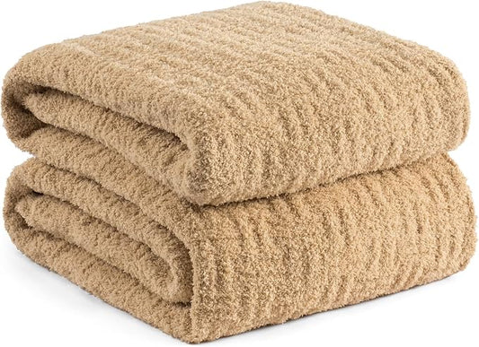 Camel Ultra Soft Knit Throw Blanket for Couch,50"X60" Microfiber Fluffy Cozy Warm Knitted Blankets with Checked Pattern for Sofa Bed