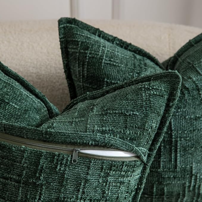 MADIZZ Pack of 2 Chenille Throw Pillow Covers 20x20 Inch Green Soft Neutral Decorative Throw Pillows for Couch Sofa Boho Accent Cushion Covers Modern Farmhouse Home Decor for Bedroom Living Room