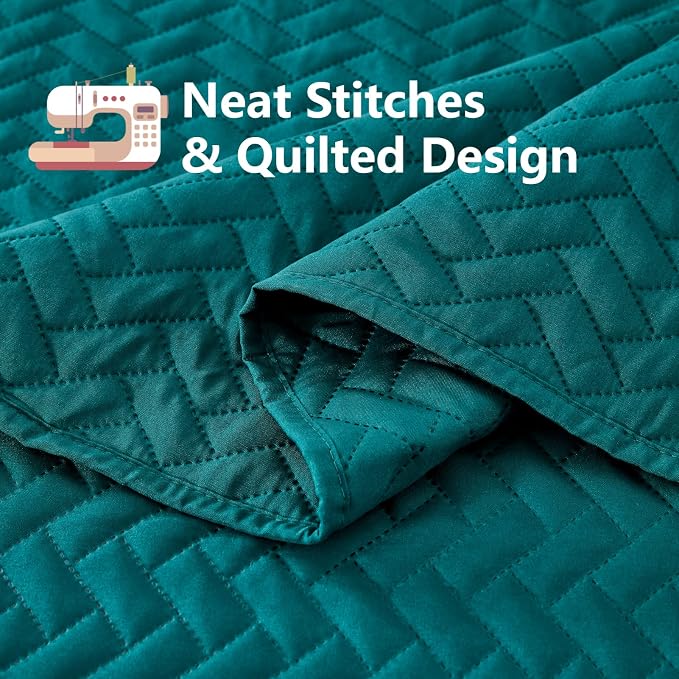 Maple&Stone Teal Quilt Set Queen Size, Lightweight Bedspread | Breathable Coverlet with Chevron Pattern, All-Season Dorm Bed Cover Set Bedding Decor 3 Piece