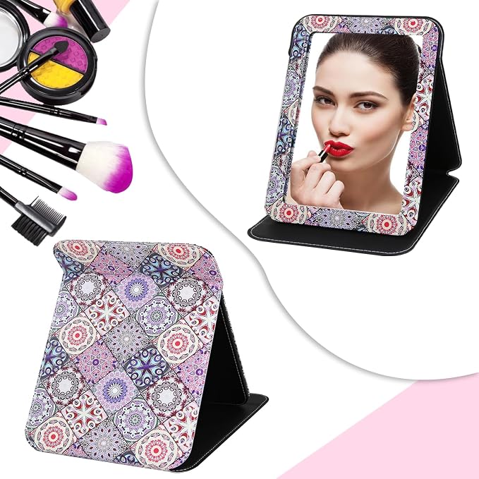 Large Portable Folding Makeup Mirror, Rectangular Rounded Corners with Cosmetic Desktop Standing for Travel, Vanity Table, Room Decor, Beauty Gifts, 9x7 Inches