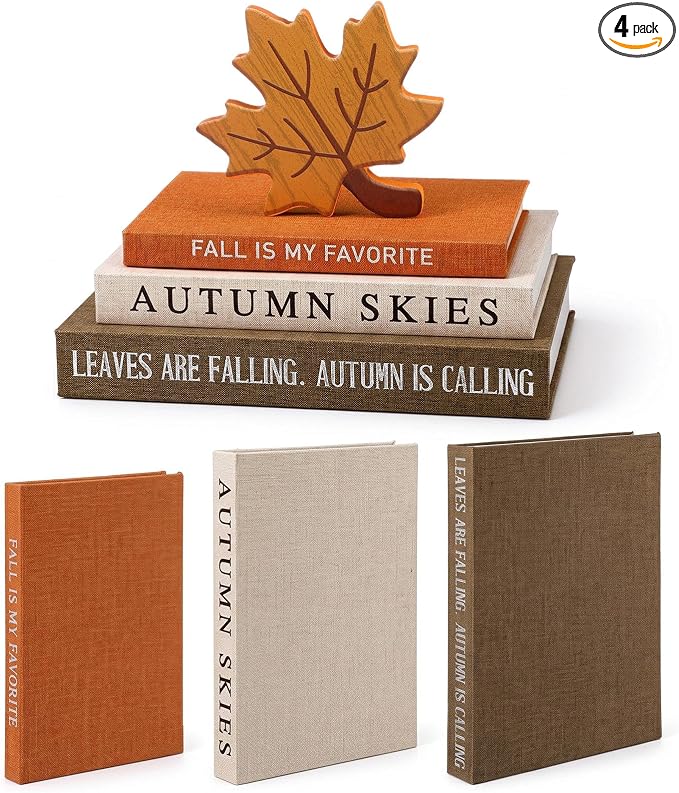 Thyle Fall Decorative Faux Books Set, Linen Nesting Storage Boxes