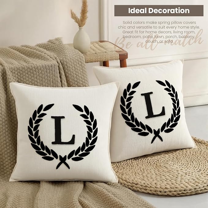 Pack of 2 Chenille Initials Pillowcases 20x20 inch Cream White