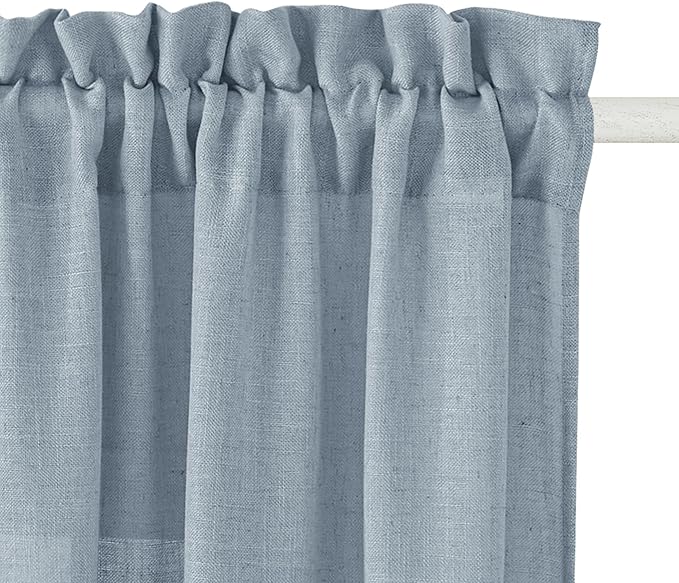 RYB HOME Thick Blue Linen Curtains 72 inches Long for Home Office | Thick Heavy Textured, Breathable, Privacy Assured, Wrinkle Resistance, Boho, Dusty Blue, W52 x L72, 2 Panels