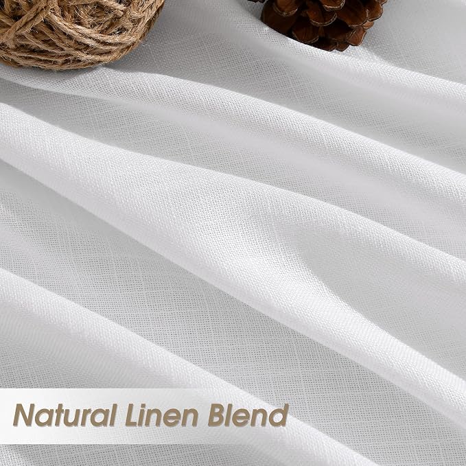 Linen Curtains 54 Inch Length for Kitchen Back Tab Rod Pocket Semi Sheer Light Filtering Short Mini Curtain Boho Modern Farmhouse Drapes for Bath Room Cafe Solid Living Room 52Wx54L White 2 Panels