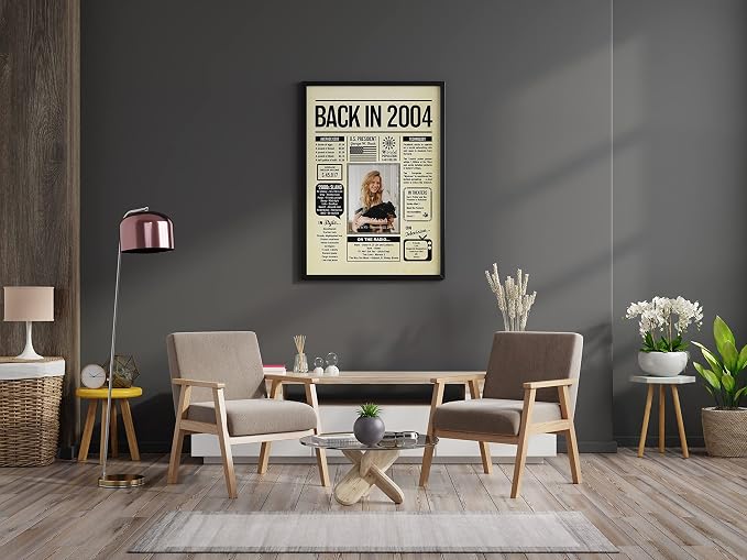 Personalized 21 year old birthday gifts - Back in 2004 Poster - Centerpiece Table Decorations 21st Birthday Party - Custom Born in 2004 Newspaper Vintage Poster for Boys, Girls, Him, Her