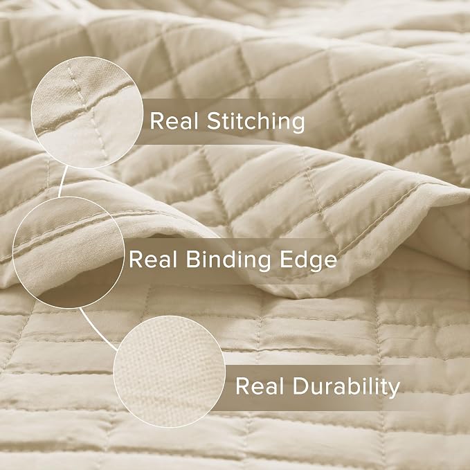 Comfort Spaces Kienna Twin Quilt Bedding Set 2 Piece, 66"x 90" Ivory | Soft Cozy Lightweight Summer Twin XL Coverlet for College Dorm, Quilted Extra Layer, Modern Casual Bedroom Decor, OEKO-TEX