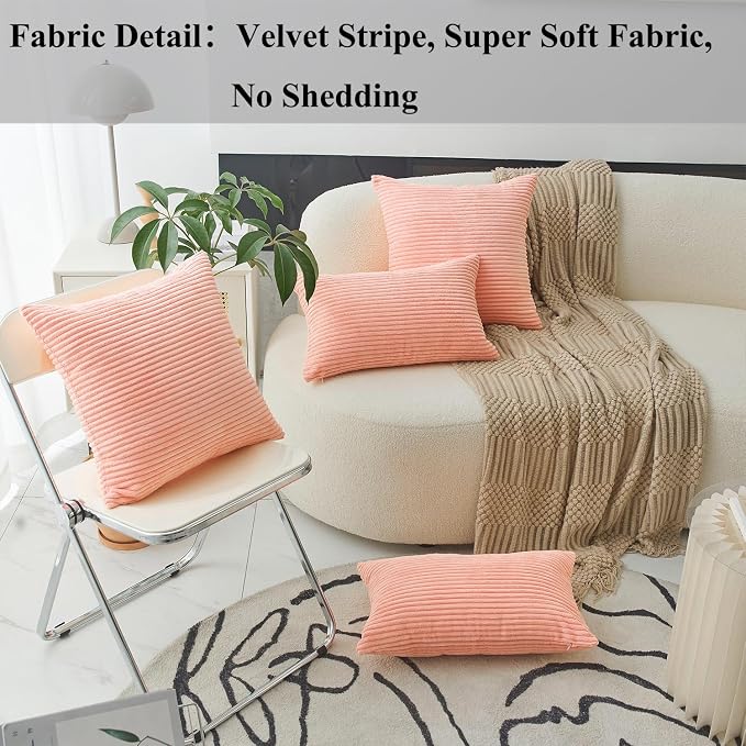 Home Brilliant Pink Pillow Covers 60x60 cm Set of 2 Plush Velvet Corduroy Throw Euro Pillow Sham Soft Pillow Cover for Daily Gifts, 24 x 24 inch, Coral