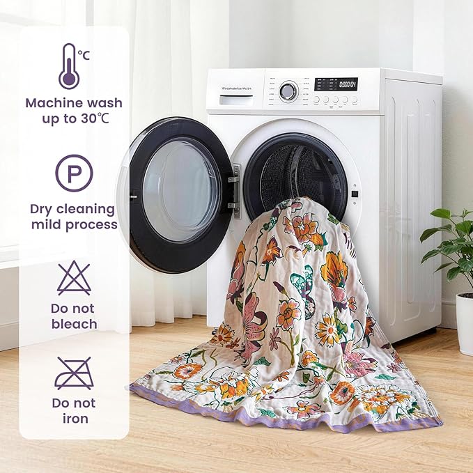 MSGKV Boho Throw Blanket 50"x60" 100% Cotton Butterfly Floral Blanket Couch | Muslin Throw, Butterfly Floral Pattern, Reversible Woven, Lightweight Comfort, Farmhouse Decor, All Seasons, Machine Washable