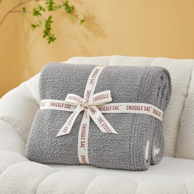 Snuggle Sac Ultra Soft Throw Blanket for Couch Bed Sofa 50x60 inches, Reversible Grey Blanket Microfiber Fluffy Fuzzy Cozy Knit Throws for Women Mothers Birthday Gifts