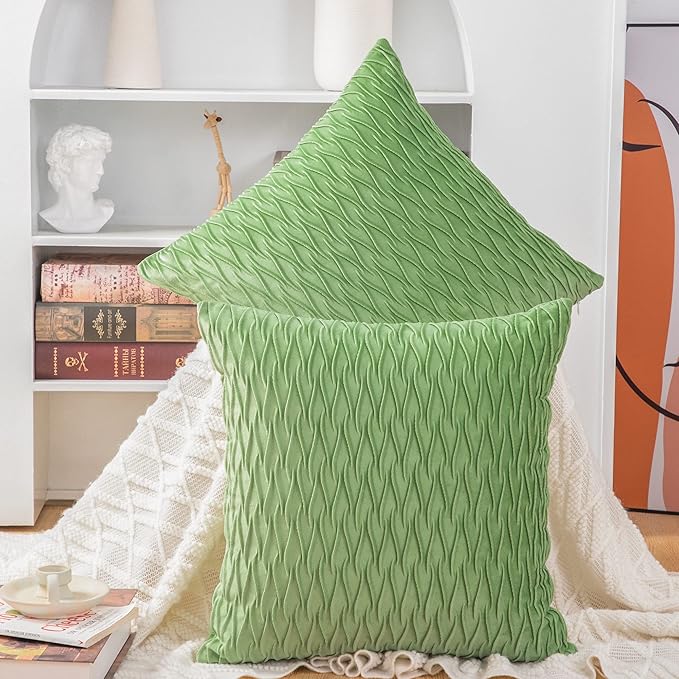 MADIZZ Set of 2 Super Soft Velvet Decorative Throw Pillow Covers 24x24 inch Apple Green Square with Texture Luxury Style Cushion Case European Pillow Shell for Sofa Bedroom