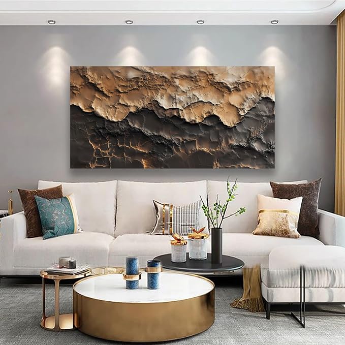 Earthy Texture Picture Print Canvas Wall Art Living Room Dining Room Office Study Bedroom Wall Decor Earthy Texture Landscape Abstract Wall Art Prints Modern Golden Brown Landscape Artwork - 20x40 in