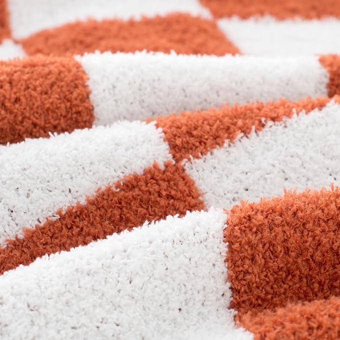 Carriediosa Checkered Throw Blanket 60x80, 400GSM Ultra Soft Microfiber | Rust, Fuzzy Fluffy Cozy Plush Knit Knitted Plaid Checker, Lightweight Cute Preppy Fall Blankets & Throws for Couch, Bed