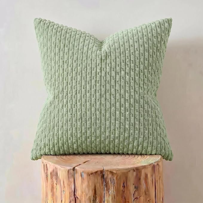 Fancy Homi 2 Packs Sage Green Decorative Throw Pillow Covers 24x24 Inch for Couch Bed Sofa, Modern Farmhouse Boho Home Decor, Soft Cute Plush Corduroy Cushion Case 60x60 CM