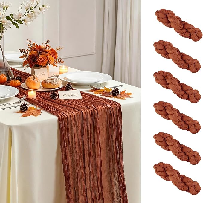 6 Pack Terracotta Cheesecloth Table Runner 35×120 Inch Fall Boho Home Decor | Rustic cheese cloths Sheer Gauze for Wedding Bridal Baby Shower Birthday Party Table Decor Halloween Thanksgiving Christmas