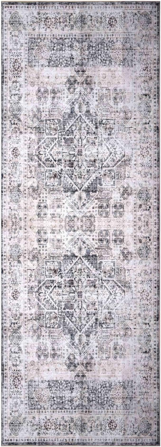 Machine Washable Area Rug, Soft & Durable, Non-Slip, Stain Resistant Rug for Bedroom, Living Room, Dining Room, High Traffic Areas. (Grey/Soft Taupe, 2.5' X 10')