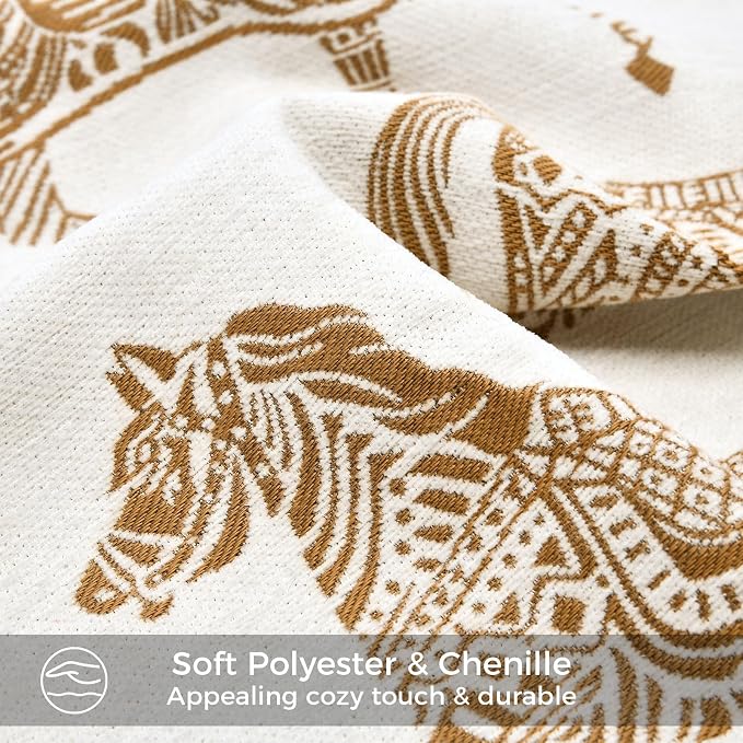 Lumbar Pillow Covers 12x20 inches, Double Sided Orange Horse Pattern Jacquard Embroidery Pillow Cover, Luxury Throw Pillow Cushion Cover for Sofa Bed Decor