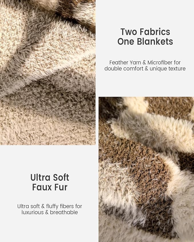 Knit Throw Blanket for Couch, Soft Cozy Fluffy Knitted Blanket for Sofa, Bed, Gift for Women Girls Home Decor (Brown, Throw 50"x60")