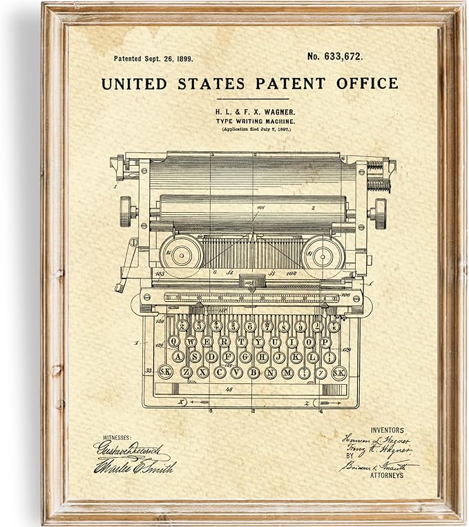 Typewriter Patent Print Wall Art - Unframed - 8x10 | Add a Touch of Nostalgia and Charm to Your Home or Office | Home Office Décor | Vintage Wall Décor | Living Room Décor | Office Wall Décor