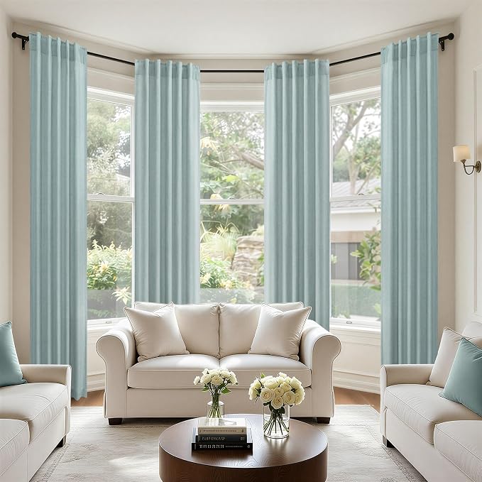 Seafoam Green Curtains 38 Inch Wide for Kitchen Doors 2 Panel Pocket Back Tab Semi Sheer Mini Small Window Aqua Sea Green Curtain for Bedroom Decor Entry Doorway Beach Coastal Decor Width 38x63 Length