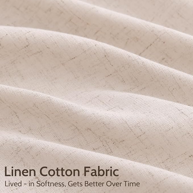 Natural White Linen Curtains 102 Inches Long for Living Room Light Filtering Farmhouse Decor Curtains Back Tab Neutral Privacy Sheer Curtain for Bedroom Office 52x102, 2 Panels