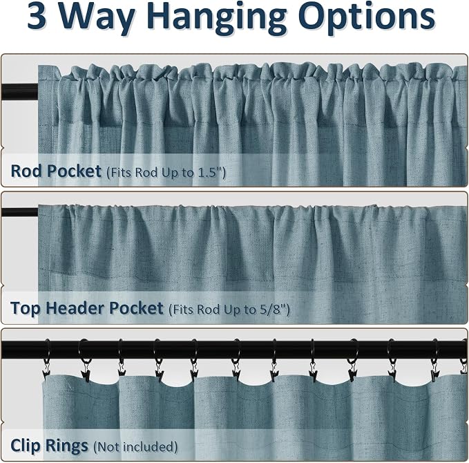 Blue Linen Curtains 120 Inch Length for Living Room Bedroom 2 Panels Set Rod Pocket Light Filtering Semi Sheer Window Curtains 52 Inch Width Boho Farmhouse Linen Drapes Dusty Blue, W52xL120