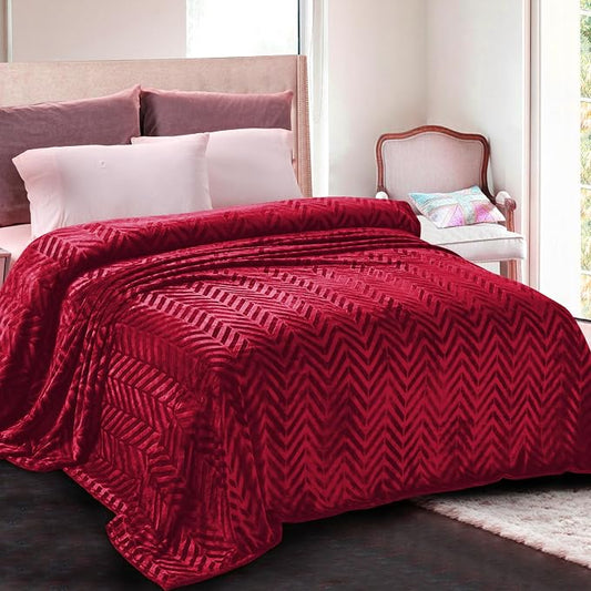 Whale Flotilla Flannel Fleece Bed Blanket King Size, Red | Lightweight Breathable Soft Bedspread, Plush Fluffy Coverlet Chevron Design Decorative Blanket for All Season, 90x104 Inch