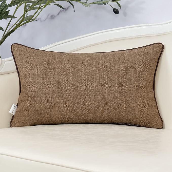 Yangest Patchwork Pillow Cover 12x20 Inch Luxury Cotton and Linen Cushion Cover Rectangle Pillowcover for Couch Bedroom Living Room,Brown
