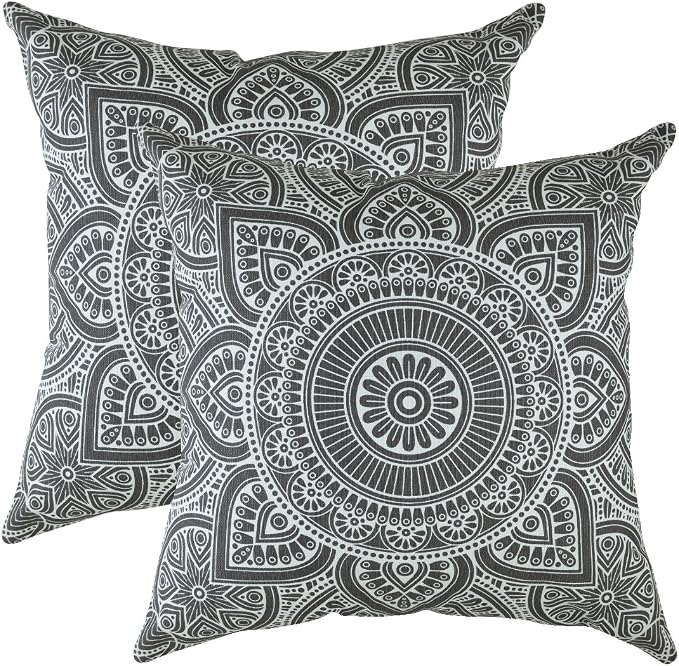 TreeWool Mandala Accent Throw Pillow Covers 18x18 Set of 2 (Graphite Gray) | Decorative Throw Pillowcases for Sofa & Couch; 100% Cotton Accent Covers Ideal for Spring & Summer Stylish Home Decor